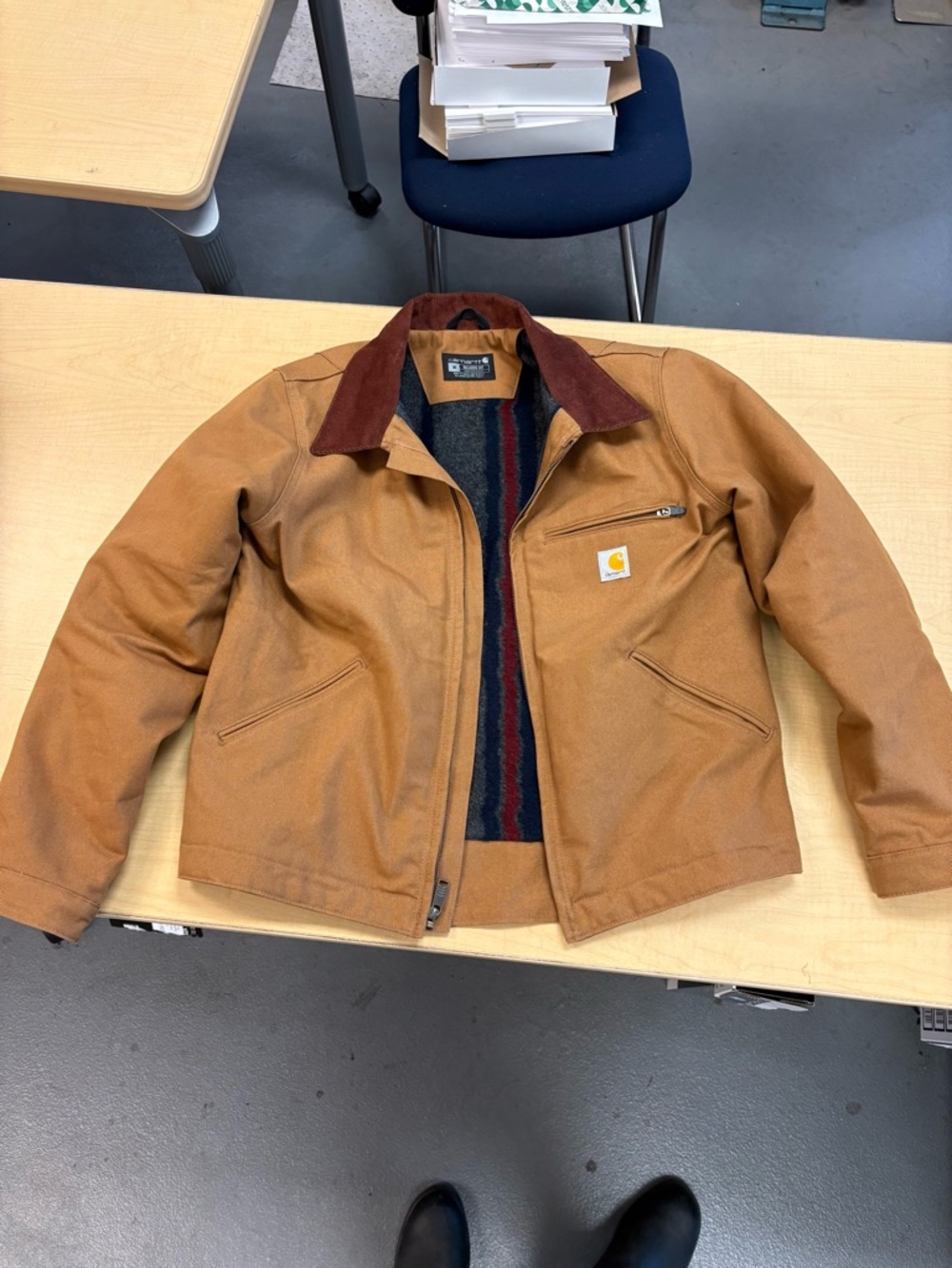 Carhartt Tan Duck Jacket with Brown Corduroy Collar